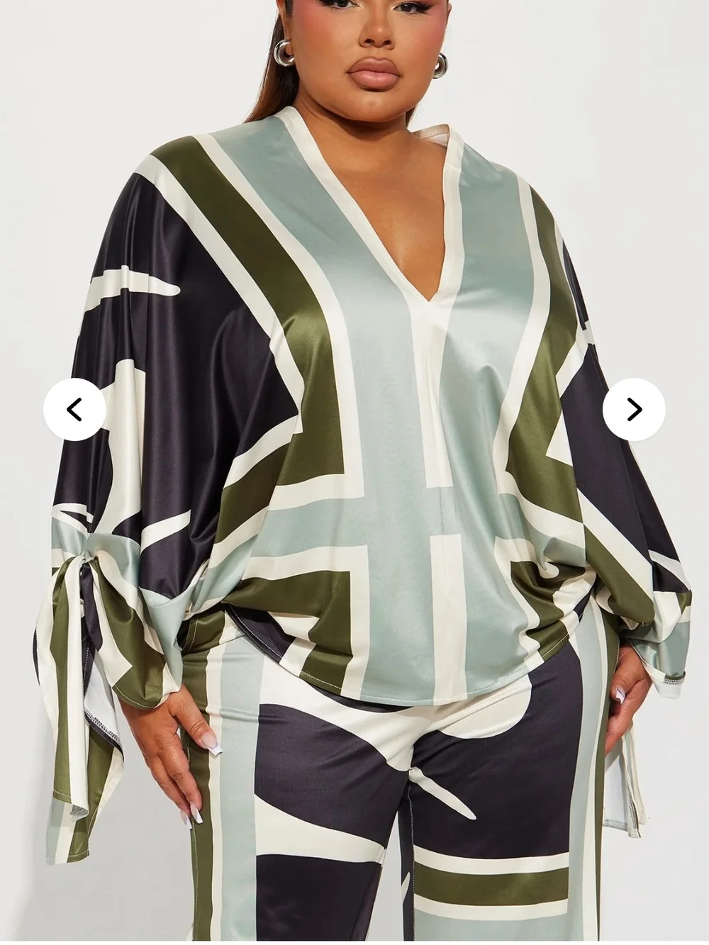 Fashion Nova Abstract-Print Wide Leg Pants in Olive, Black & Cream - Picture 7 of 7